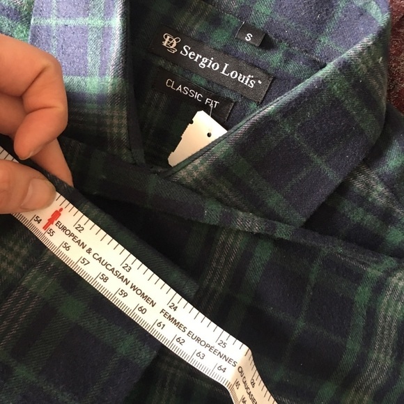 Sergio Louis Green plaid button up shirt size small grandeur petit gilet manche - Picture 11 of 12